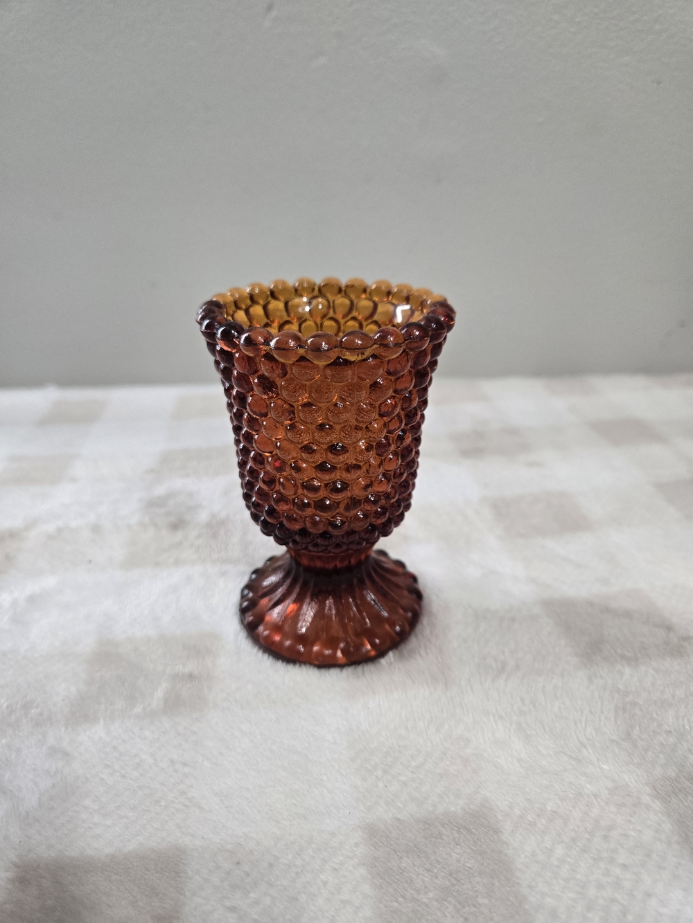 Vintage Amber Hobnail Textured Glass Candle Holder Pedestal Votive 4 in Glossy